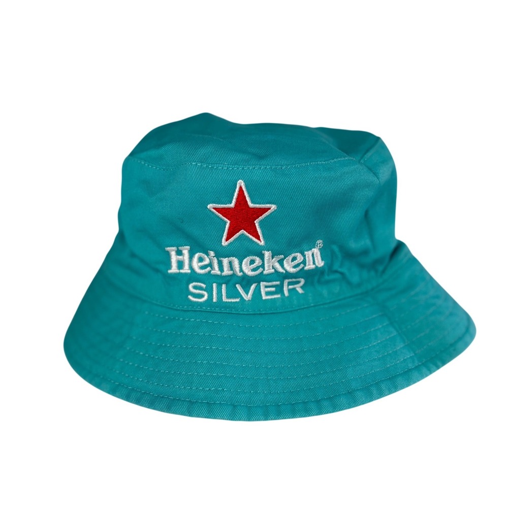 Heineken Silver Reversible Bucket Hat Teal White Red Star Logo Festival Sun Hat